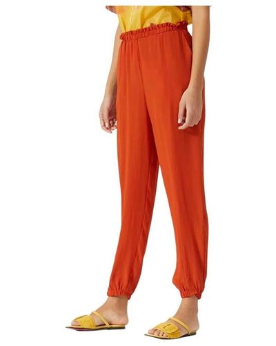 Manila Grace Silk jogging trousers. - Orange