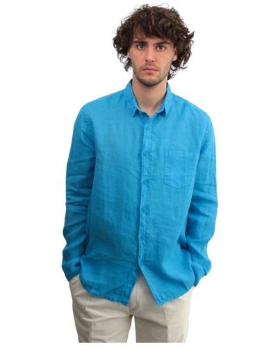 40weft Türkises leinen langarmhemd - Blau