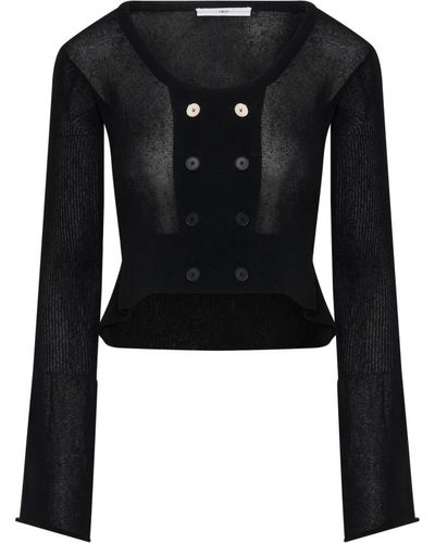 High Eleganter schwarzer cardigan mit ausgestelltem saum