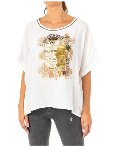 La Martina T-shirt ampia a manica corta con logo - Bianco