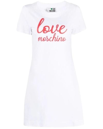 Love Moschino Logo-Print Baumwoll-T-Shirt-Kleid - Weiß