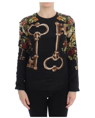 Dolce & Gabbana Print Silk Blouse Top - Schwarz