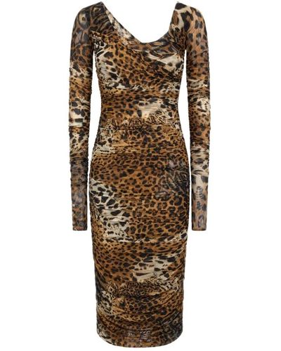 Roberto Cavalli Stretch-leopardenmuster-kleid - Braun