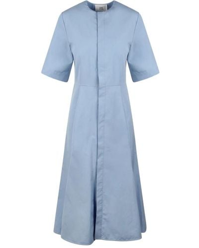 Ami Paris Baumwoll-popeline midi-kleid mit verstecktem verschluss - Blau