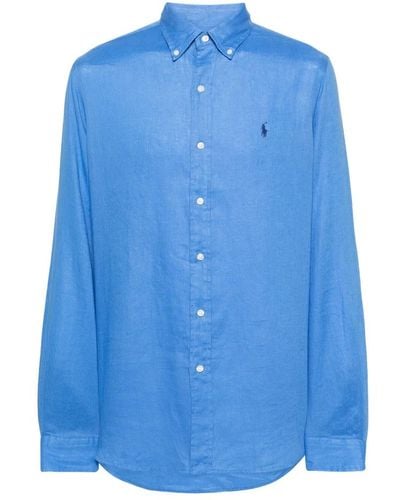 Ralph Lauren Camicia in lino ricamata - Blu