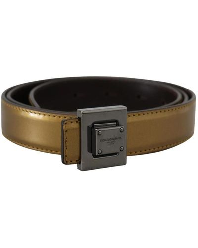 Dolce & Gabbana Cintura in pelle con fibbia quadrata in metallo dorato - Marrone