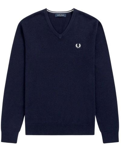 Fred Perry Authentic clic v-neck jumper navy - Bleu