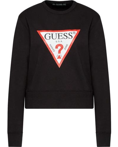Guess Kultiger sweater - schwarz gerade passform lange ärmel runder ausschnitt gedrucktes logo