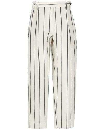 Brunello Cucinelli Pantaloni in lino avorio con passanti - Bianco