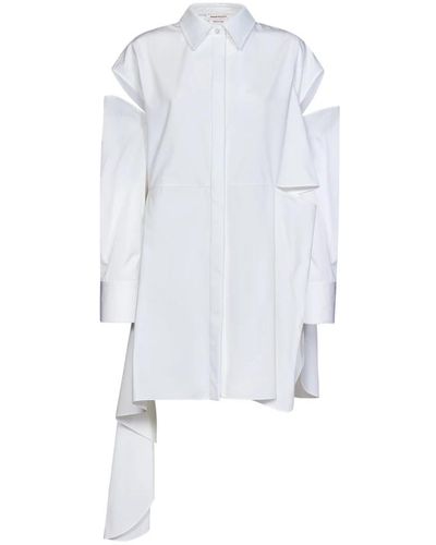 Alexander McQueen Elegantes weißes baumwollkleid mit aussparungen - Blau