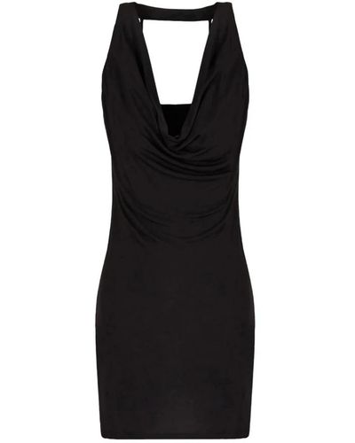 Armani Exchange Schwarzes kurzes kleid mit drapiertem ausschnitt