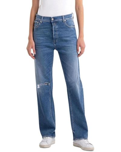 Replay Jaylie high waist 90`s straight jeans - Blu