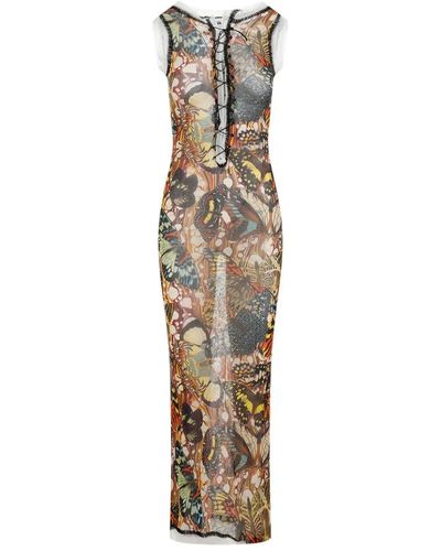 Jean Paul Gaultier Vestido de malla estampado de mariposas - Metálico