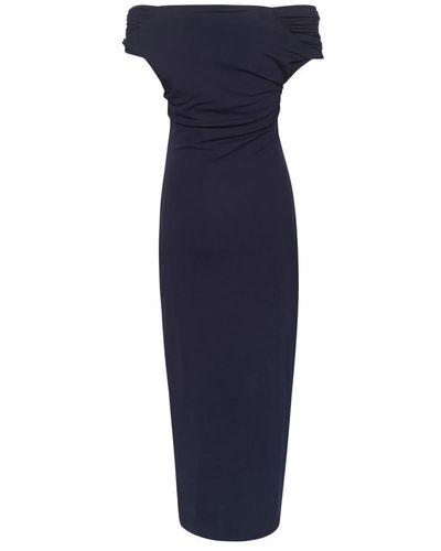 My Essential Wardrobe Elegante vestido con hombros descubiertos drapeado total eclipse - Azul