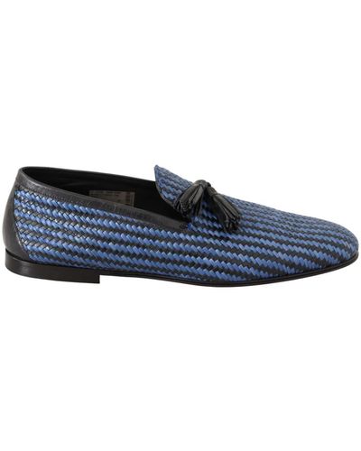 Dolce & Gabbana Elegant Woven Leather Loafers - Blue