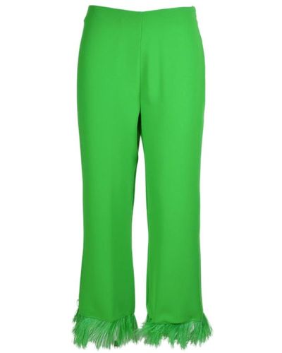 Jucca Pantaloni alla caviglia con dettaglio di piume di struzzo - Verde