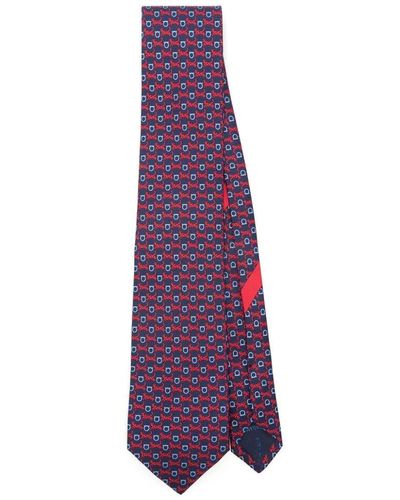 Ferragamo Cravatta in seta rosso scuro/blu navy con stampa gancini - Viola