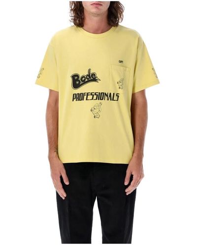 Bode Gelbes t-shirt mit rundhalsausschnitt und brusttasche - Natur