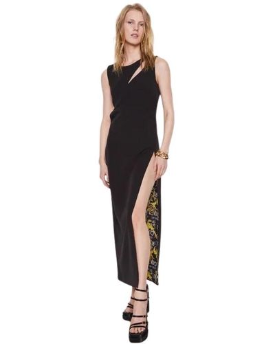 Versace Barock asymmetrisches langes kleid mit seitenschlitz - Schwarz
