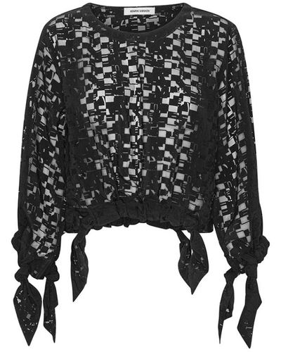 Henrik Vibskov Semi-transparente schwarze bluse mit banddetails