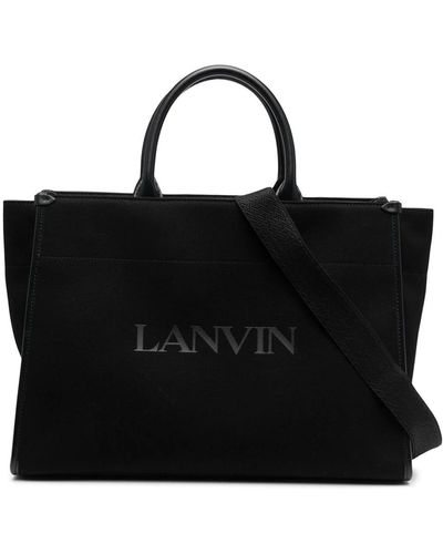 Lanvin Borsa shopper in tela con dettaglio in pelle - Nero
