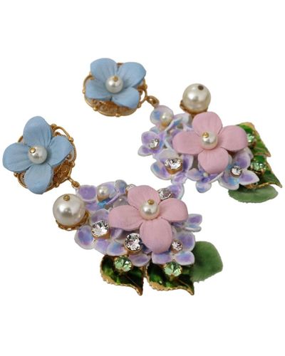 Dolce & Gabbana Paarse Kristallen Bloemenparel Hortensia Boeket Clip-on Oorbellenon - Meerkleurig