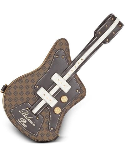 Balmain Pochette guitar bag in pelle con monogramma - Marrone