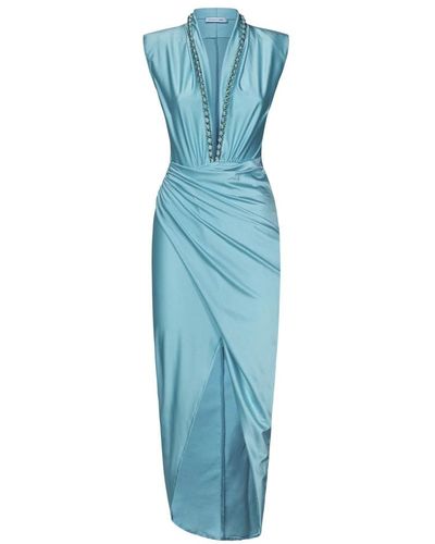 Amen Vestido turquesa con escote en v y detalle de cadena de metal - Azul