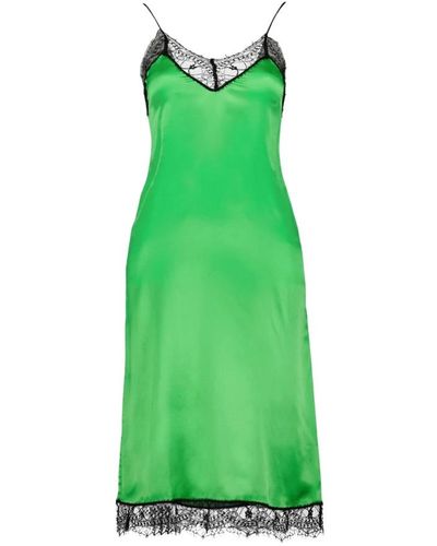 Ami Paris Vestido de satén con encaje escote en v - Verde