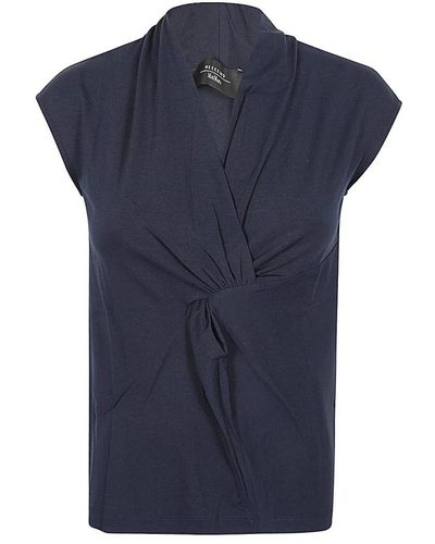 Weekend by Maxmara Top blu in lyocell jersey con ruches