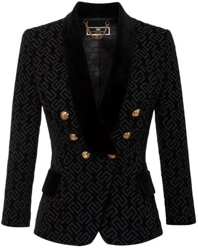 Elisabetta Franchi Elegante giacca doppiopetto in crêpe stretch con rever in velluto - Nero