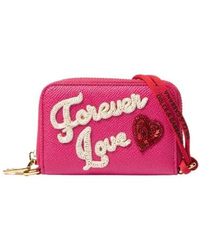 Dolce & Gabbana Portafoglio in pelle fucsia con forever love - Rosa