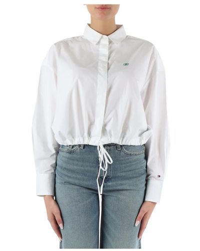 Tommy Hilfiger Baumwollhemd mit besticktem logo - Weiß