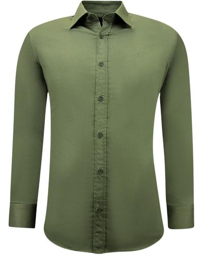 Gentile Bellini Exklusive business slim fit satin hemden einfarbig - Grün
