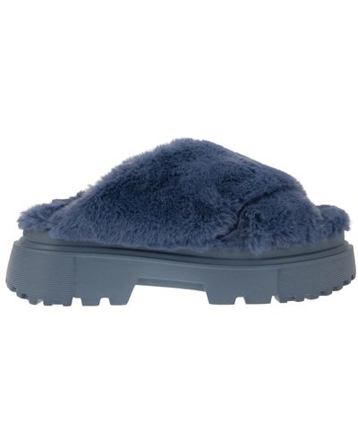 Hogan Urban style faux fur sandal - Azul