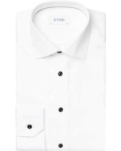 Eton Weißes signature twill hemd mit schwarzen kontrastdetails