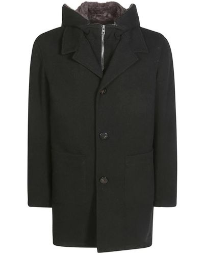 Gimo's Cappotto in lana con tasca pelliccia staccabile - Nero