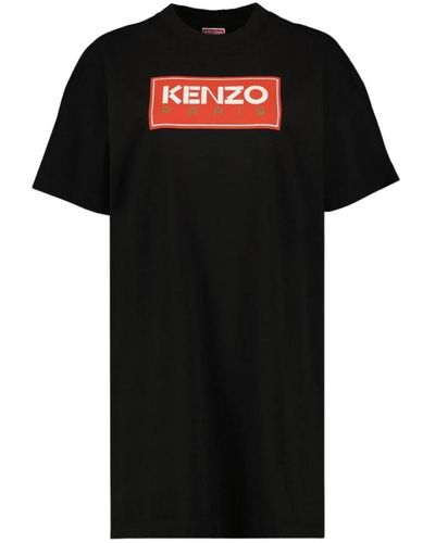 KENZO Logo-print baumwoll-t-shirt-kleid - Schwarz