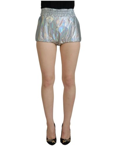 Dolce & Gabbana Silberne holografische hot pants shorts mit hoher taille - Blau
