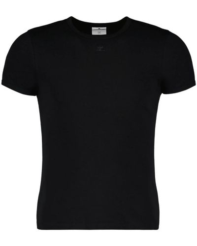 Courreges Kontrast-t-shirt, kurzarm, besticktes logo - Schwarz