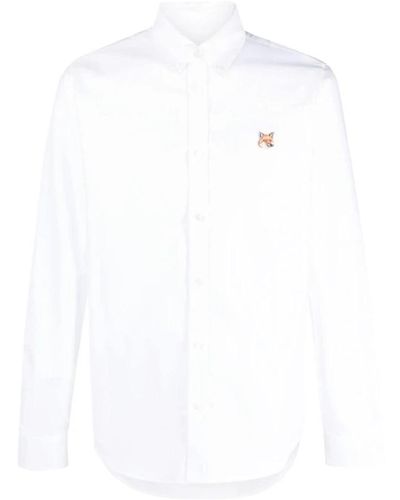 Maison Kitsuné Button down classic shirt with institutional fox head patch - Bianco