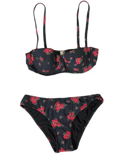 Dolce & Gabbana Schwarzes bikini-set mit rosenmuster