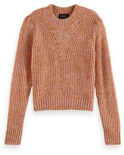 Scotch & Soda Loose Fit Crewneck Pullover with Puff Sleeves Maglione - Marrone