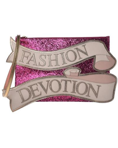 Dolce & Gabbana Glitzer leder clutch mit abnehmbarem riemen - Pink