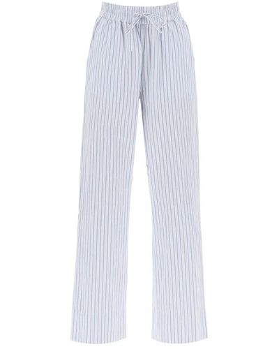 Skall Studio Striped cotton rue pants with nine words - Blu
