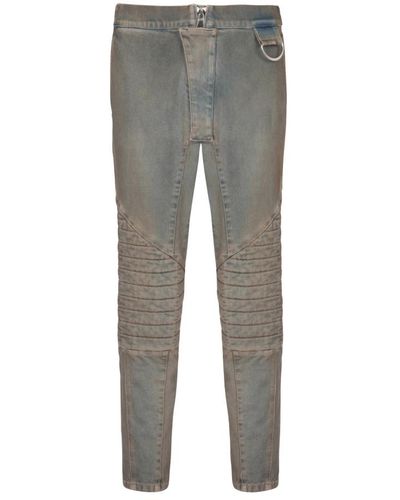 Balmain Gerippte baumwoll-slim-fit-jeans - Grau