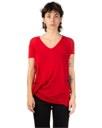 Rick Owens Rotes asymmetrisches v-ausschnitt t-shirt