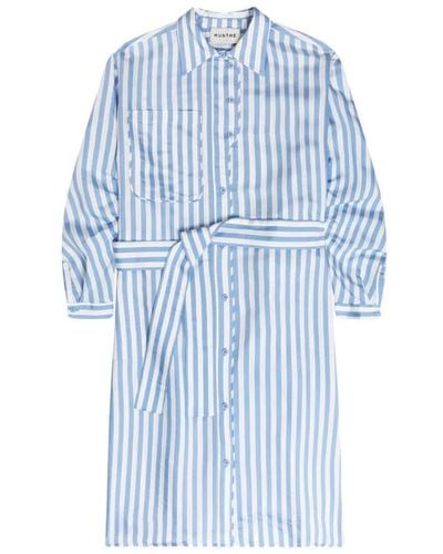Munthe Stilvolles mateo kleid mit langen ärmeln und brusttasche - Blau