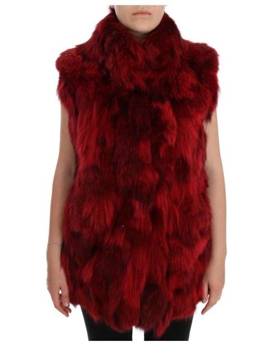 Dolce & Gabbana Manteau sans manches en fourrure de coyote rouge