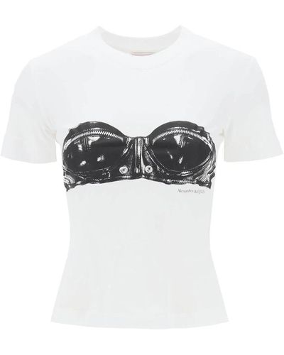 Alexander McQueen Camiseta con estampado de corsé - Blanco
